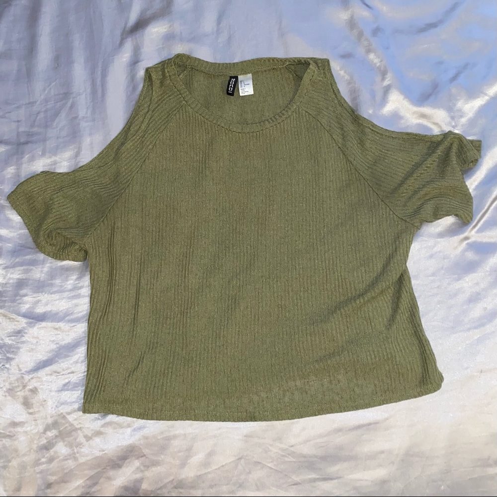 Green open shoulder top
